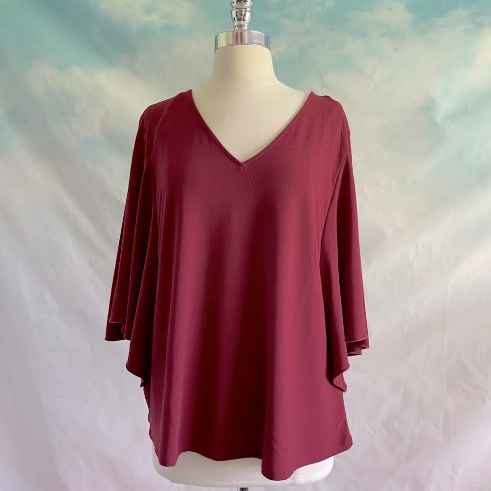 Capsule Angel Sleeve V-Neck Burgundy Blouse Women’s Size UK20